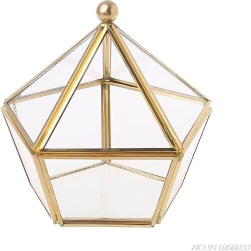 Vintage Decorative Jewelry Chest Geometric Terrarium Window Box Storage Display Case Pentagon Shape Clear Glass D14 20 Dropship