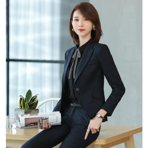 Ladies suits autumn and winter solid color Slim long-sleeved professional wear temperament slim trousers womens two-piece suit