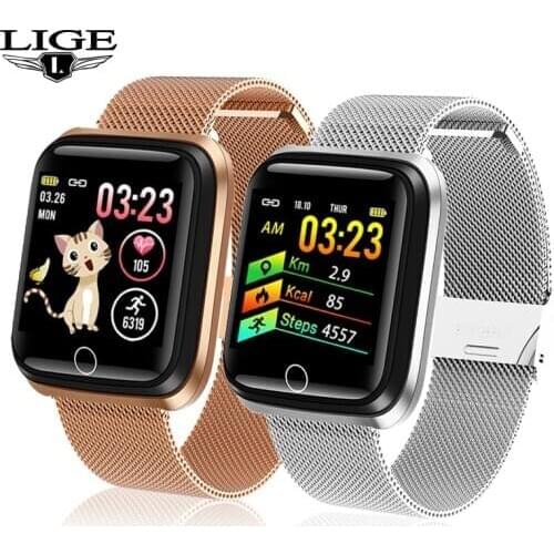LIGE Smart Watch Women Sports Smart Bracelet IP67 Waterproof Watch Pedometer Heart Rate Monitor LED color screen for Android ios