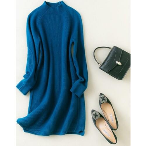 2021 winter womens cashmere sweater turtleneck dress high quality soft and warm over-the-knee pullover