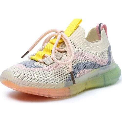 2021 Boys' And Girls' Fashion Stitching Contrast Knitted Soft Soled Sneakers Children Comfortable Casual Breathable Sports Shoes