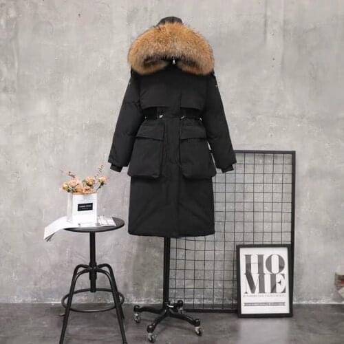 2021 Natural Fox Fur Hooded Long Down Coat Women Belt Puffer Winter Female Parkas 90% White Duck Down Jacket Feather Overcoat