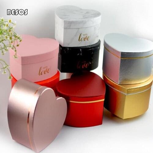 3pcs Marbling Rose Gold Heart Shaped Large Gift Box Party Wedding Promotion Candy Jewelry Flower Decoration metal Color Gift Box