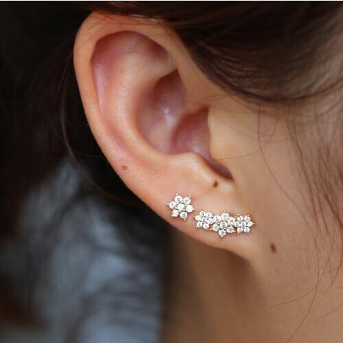 3 Flowers Shape 3 Colors Dainty Cute Earrings Paved White Cz For Women Wedding Gift 2020 New Fashion Summer Cool Design