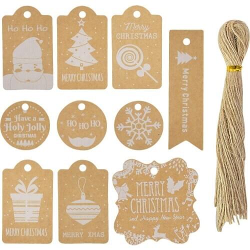 50PCS Mixed 10 Colors Kraft Paper Tags With Rope for Christams Gift Wrapping DIY Paper Card Tag Labels Xmas Favors Gift Decor