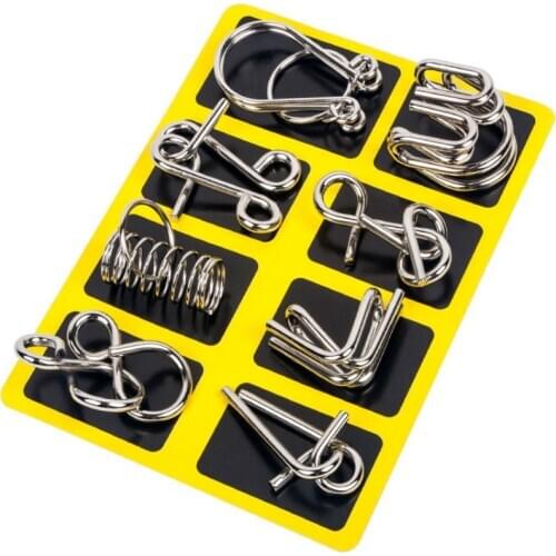 8PCS/Set Materials Metal Montessori Puzzle Wire IQ Mind Brain Teaser Puzzles for Children Adults Anti-Stress Reliever Toys
