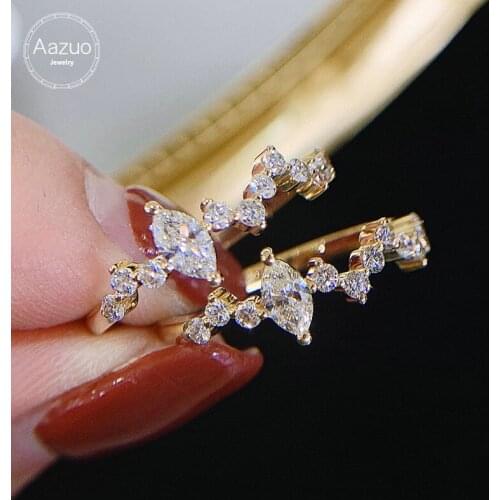 Aazuo 18K Yellow Gold Real Diamond Horse Eye 0.42ct IJ SI Lightning Ring Gift for Woman Engagement Party Au750