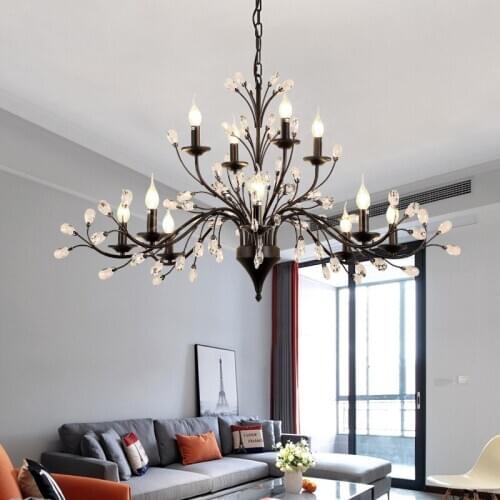 American LED Crystal Chandelier Pendant Lamp Feather Iron Hanging Light for Living Room luminaire Dining Room 110V-220V ZM1114