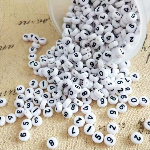 Wholesale Single Number 2 Printing Plastic Acrylic Bracelet Spacer Beads 4*7MM 3600PCS/Lot Flat Round Coin Jewelry Beads
