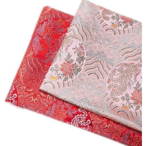 C1014 Red/Pink Phonenix Jacquard Chinese Traditional Silky Brocade Fabric Sewing Clothing Pillow Case Fabrics DIY Materials