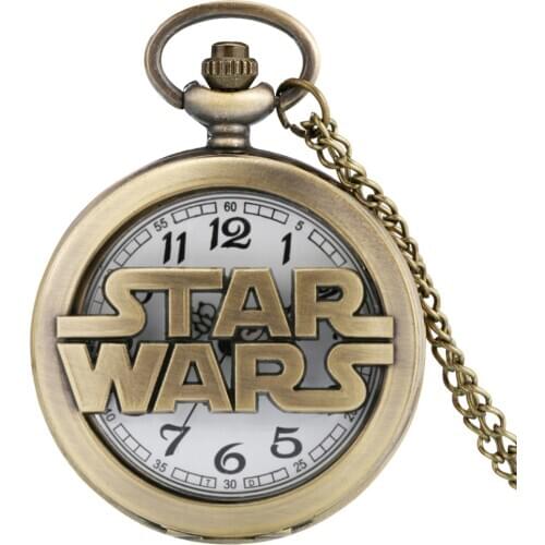 Retro Star Wars Hollow Quartz Pocket Watch Casual Fob Pendant Clock with Necklace Chain Christmas Gift for Men Women Children