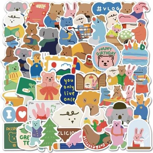 50pcs Kawaii Bear Stickers Ins Style Comics Decorative For Laptop Moto Skateboard Luggage Refrigerator Notebook Toy Catoon Gifts