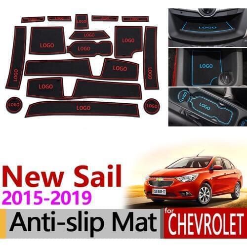 For Chevrolet Sail 2015 ~ 2019 Anti-Slip Rubber Cup Cushion Door Groove Mat Accessories New Nueva Sail 3 2016 2017 2018 Stickers