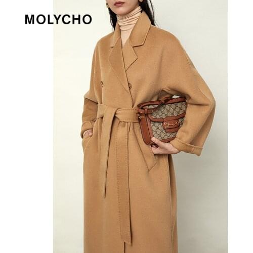 High-end camel double-sided woolen woolen woolen coat winter over the knee mid-length woolen coat women winter