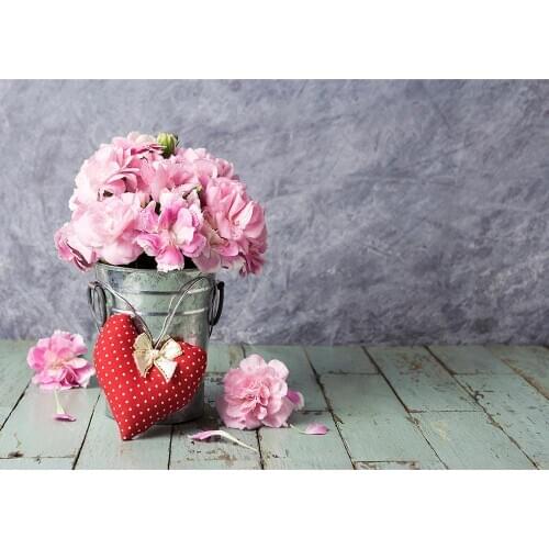 Photography Backdrop Pink Flowers Red Heart Vinyl Cloth Backgrounds for Wedding Lovers Valentines Day Photoshoot Photo Studio