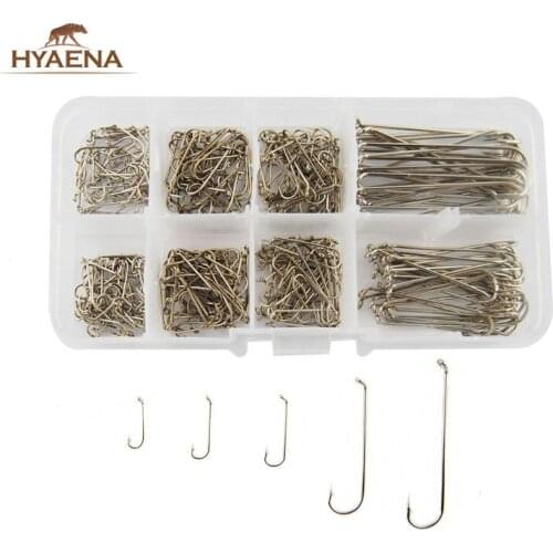 Hyaena 350pcs 79580 High Carbon Steel Fishing Hooks Silver Long Shank Dry Fly Tying Fishing Hook For Jig Set With Box