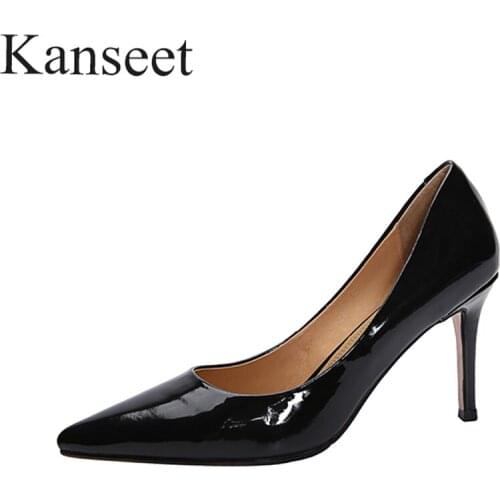 Kanseet Concise 2021 Spring Summer Genuine Leather Elegant Pointed Toe Office Lady Daily Women Pumps Shallow High Heels Shoes