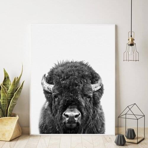 Bison Print Black White Animal Photo Poster Nursery Decor Highland Animals Buffalo Canvas Painting Picture Kids Room Wall Decor