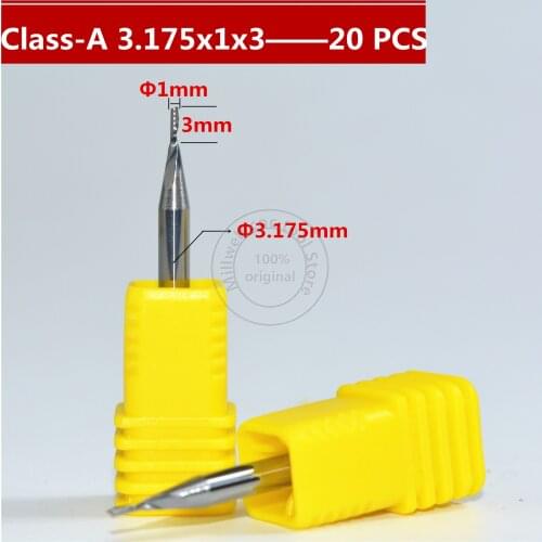 Class-A 20 PCS-3.175mm*1.0mm*3mm,CNC wood tool,carbide End Mill,woodworking insert router bit,1 flute end mill,MDF,PVC,Acrylic