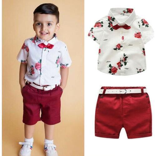 Pudcoco Toddler Baby Kids Boys Floral Tie Tops T-shirt+Shorts Pants Outfit Clothes 2PCS Children Clothing Set