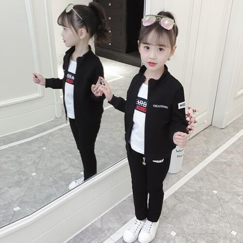 Girls suit spring and autumn 2019 new childrens clothing in the big boy cotton sports three-piece