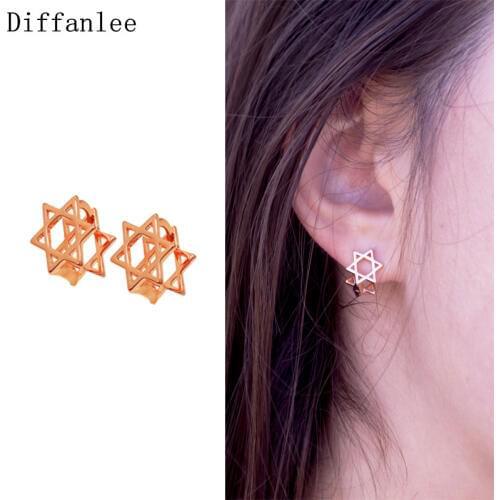 Fashion Hip hop 585 Rose Gold Color Six pointed star Shape Hoop Earring High Quality for Women,Lady,Girl six star Trendy Jewelry