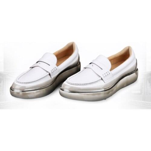 White casual shoes mens summer leather white shoes mens pedal platform platform shoes personality air cushion shoes men