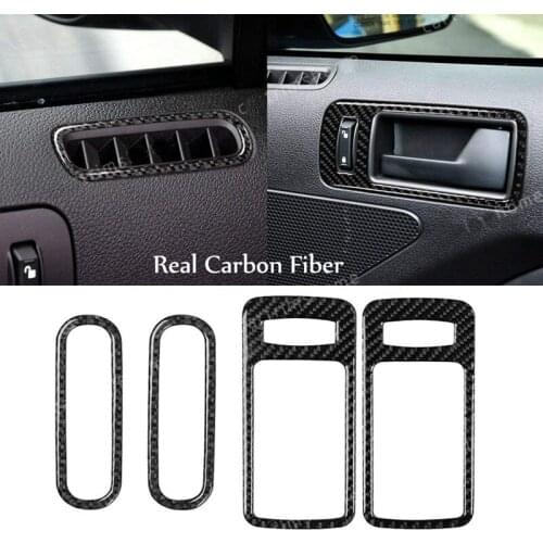 Car Carbon Fiber Interior Door Handle Bowl Frame Cover, Exhaust Vent Decoration Sticker for Ford Mustang 2009-2013