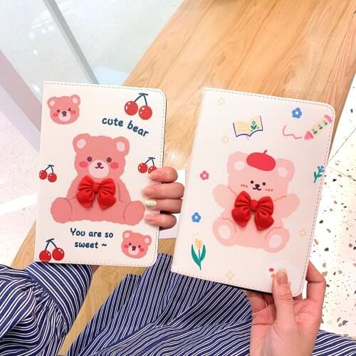 Newest Super Cute Bowknot Sweet Bear Tablet Protective Case For iPad Air 1 2 3 Mini 4 5 Pro 2017 2018 2019 2020 10.9 12.9 Cover