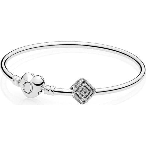 NEW 925 Sterling silver Geometric Lines Bangle Set Clear CZ fit DIY Original charm Bracelets jewelry gift A set of prices