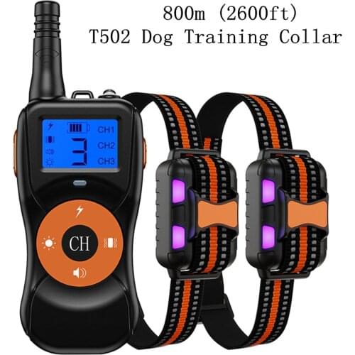Waterproof 800m 2600ft Dog Training Collar T502 Rechargeable 4 Mode Beep Vibration Shock LED Electronic Dog Collar 30% off