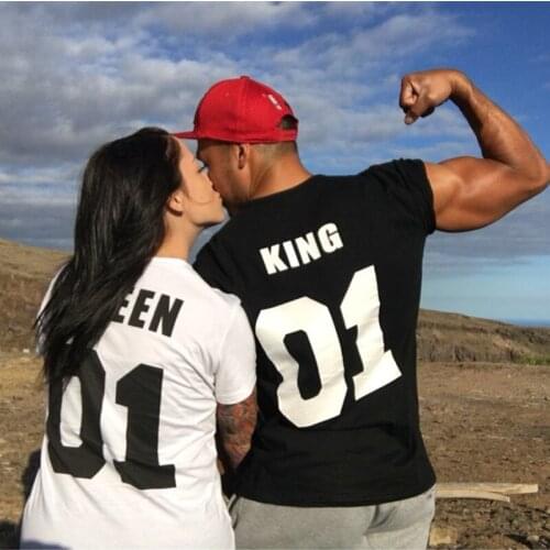 Couple Women Man T Shirts 2020 Summer New Printed Queen King Letter 01 O neck Short Sleeve Full Cotton Blend Thin Lovers T-shirt