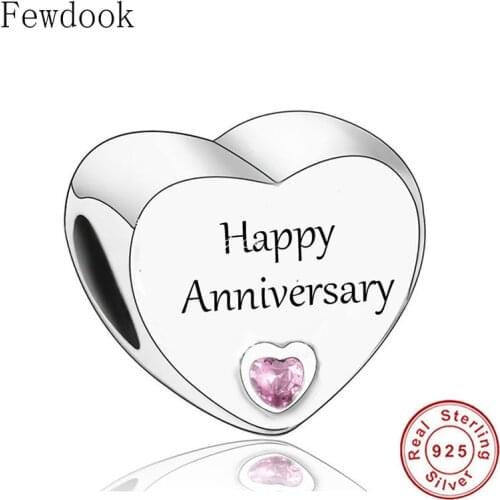 Fit Original Charm Bracelet 925 Sterling Silver Happy Anniversary Pink Beads For Making Women Wedding Graduation Berloque 2021