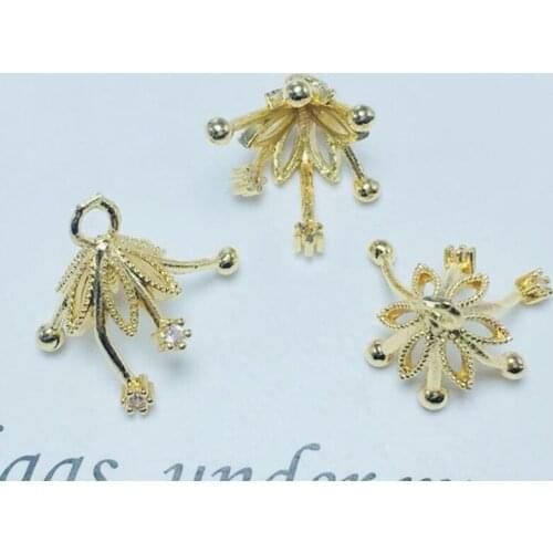 Real Gold Plated Copper 12x16MM Flower Beads Caps With Ring Pendant Base DIY Jewelry Making Accessories Findings