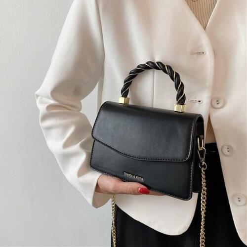 Twist Handle Fashion Designer Bag for Women Chain Small Handbag Solid PU Crossbody Tote Bag High Quality Womens Shoulder Bags