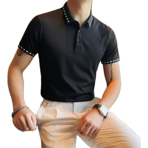 Diamond lapel Polo shirt 2021 summer short sleeve slim knit British business casual shirt short sleeve top street golf wear