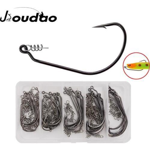 Jioudao 50pcs/lot Fishing Hooks Carbon Steel Wide Super Lock Fishhooks Soft Worm Lure Softjerk Hooks 1/0#-5/0# Fishing Tackle