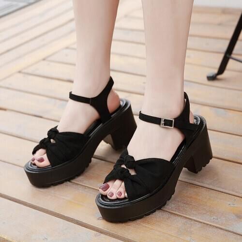 Vintage Punk Rock Gothic Sandals zapatos mujer bajos Platform Square suede sandals High Heels Gladiator Sandals women LJB8