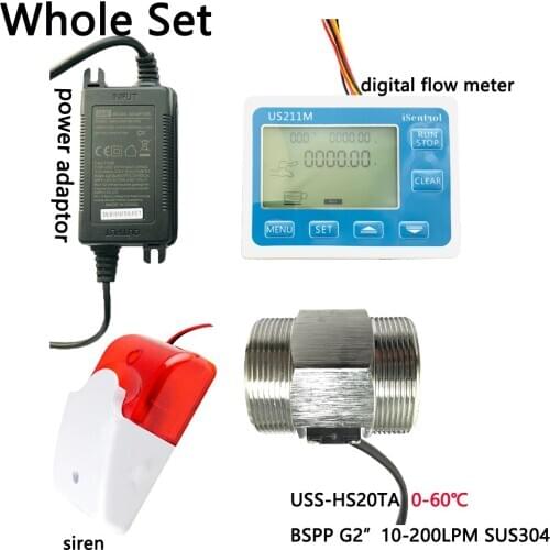 US211MA Water Flow Meter Totalizer Alarmer and SUS304 USS-HS20TA Liquid Flow Senor Turbine Flowmeter 10-200LPM G2" BSPP Dijiang