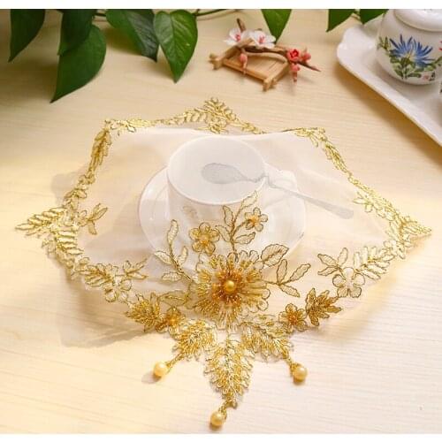 Modern Pink satin square Tablecloth mat embroidery lace kitchen tea coffee Table Cover cloth Christmas party home Wedding decor