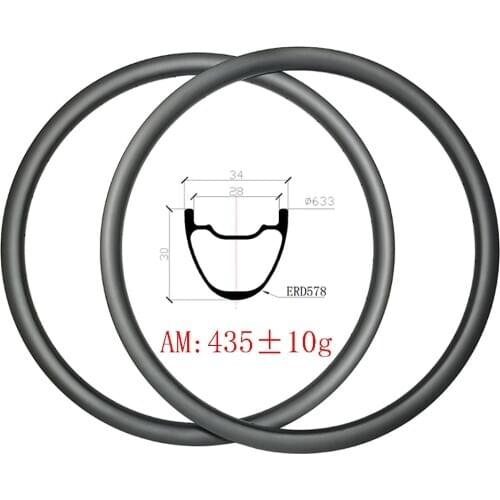 Light 435g 29er MTB carbon rims 34mmx30mm Hookless tubeless disc wheel 30mm deep 24H 28H 32H UD 3k 12k marble 29in mountain bike
