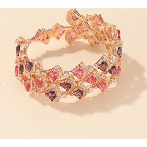 Top fashion Big RED and purple color square cubic zircon geometric bracelet for wedding party 2021 trend
