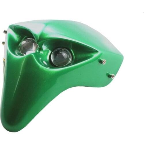 12v Universal Green Headlamp Motorcycle LED Headlight Fairing Skull Head Light with 43-46mm Fork Tubes For Harley Honda Yamaha