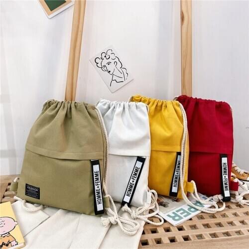 Women Shoulder Bags Korean Style Solid Color Letter Pattern Drawstring Bag Adjustable Strap Fashion Outdoor Backpacks
