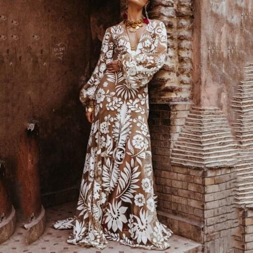 Bohemian White Lace Dress Boho Beach Chic Dresses Women Aesthetic Womens Elegant Long Dress Autumn 2020 Vestidos