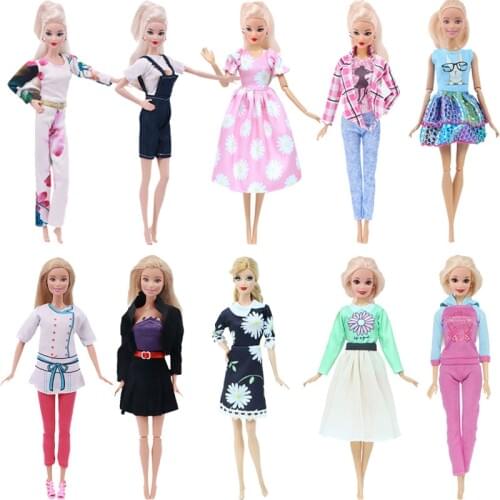 1 Set Fashion Multicolor Outfit Wave Point Dress Shirt Denim Grid Skirt Daily Casual Wear Accessories Clothes Fit Barbies Doll