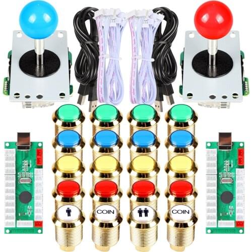 2 Player Arcade Buttons Joystick DIY Kit Part USB Joystick + Gilded Lights LED Buttons For Arcade Cabinet Raspberry Pi & MAME