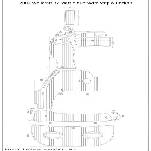2002 Wellcraft 37 Martinique Swim Step & Cockpit Pad Boat EVA Teak Decking 1/4" 6mm