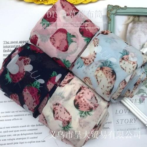 5 yards Strawberry Printed Chiffon Ribbon for DIY Craft Hair Bowknot Accessories Gift Bouquet Packaing Dress Trims