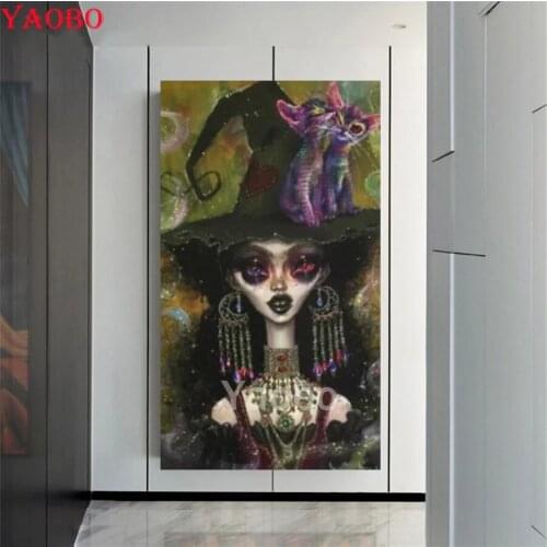 5D DIY Diamond Mosaic Cartoon Witch Cat Cross Stitch Diamond Painting Full Square Round Embroidery Rhinestone Picture Mosaic Art